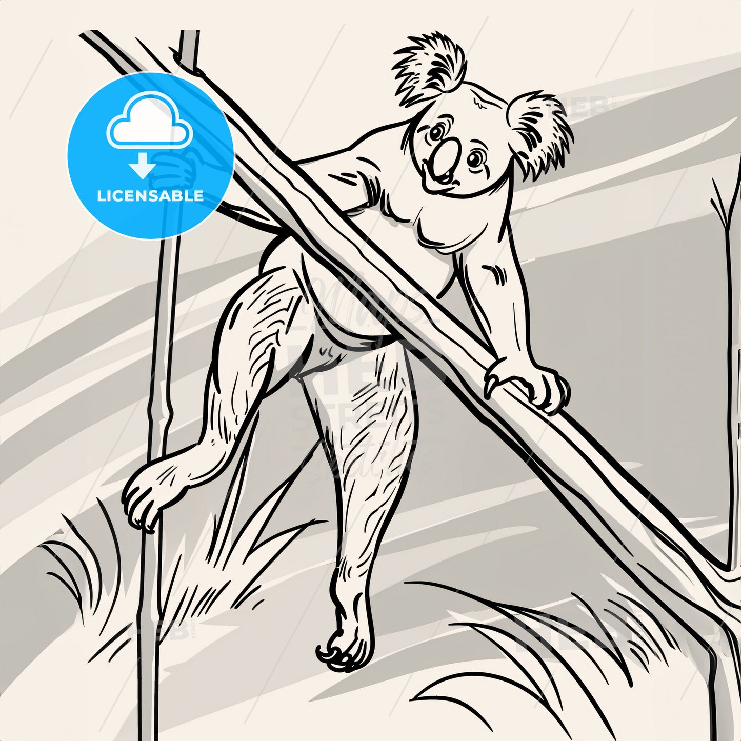 Koala Bear - A Black And White Drawing Of A Koala Bear Climbing A Tree