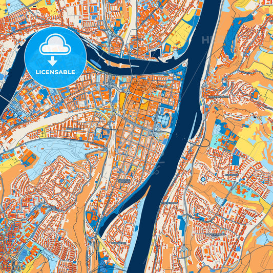 Colorful Koblenz Street Map with Labels and Buildings