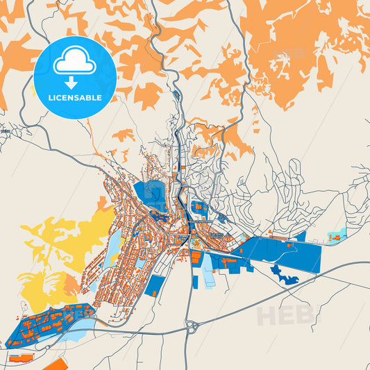 Colorful Kočani Street Map with Labels and Buildings