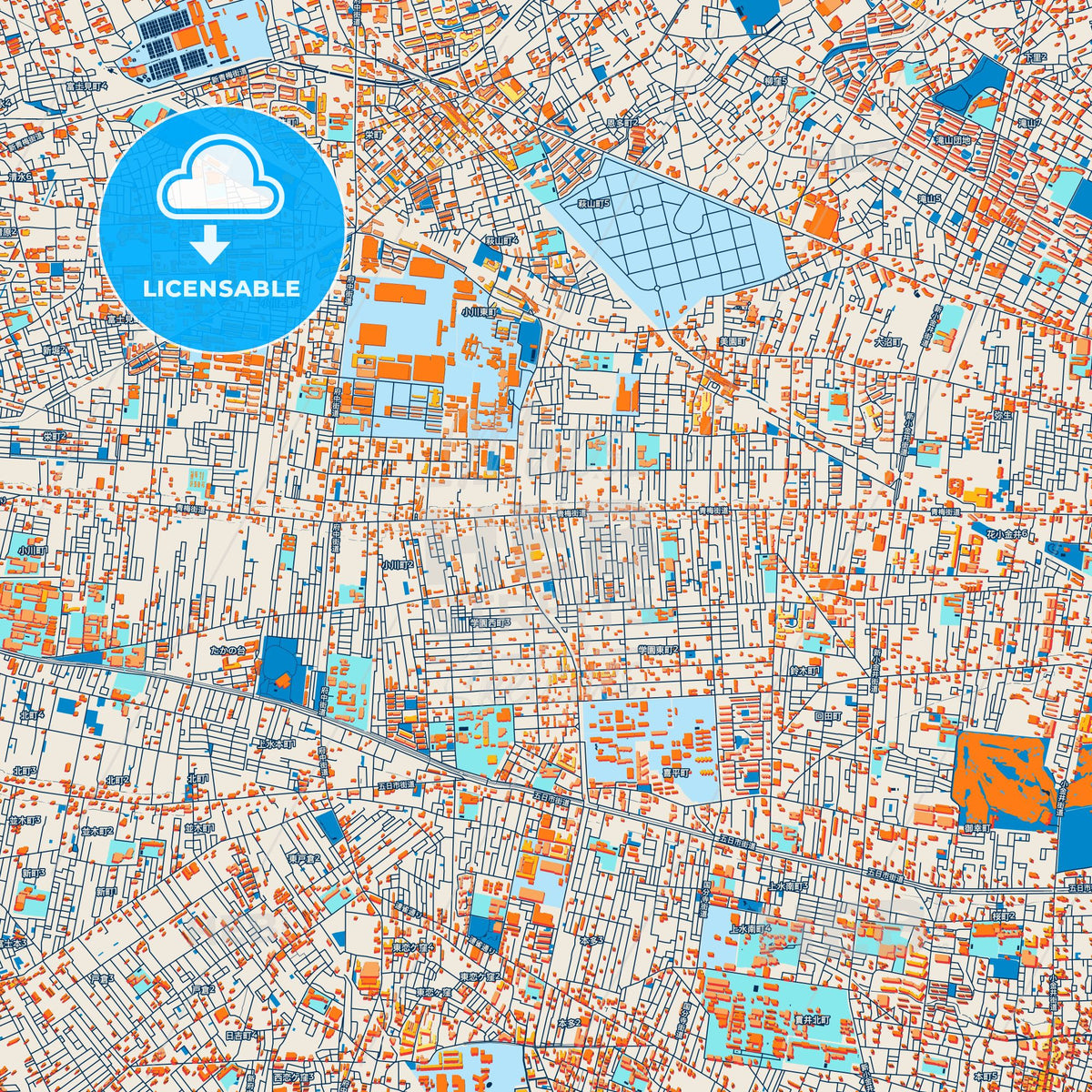 Colorful Kodaira Street Map with Labels and Buildings