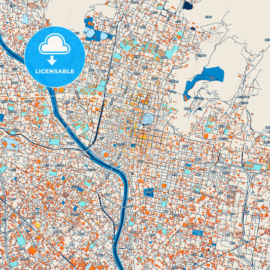 Colorful Kōfu Street Map with Labels and Buildings