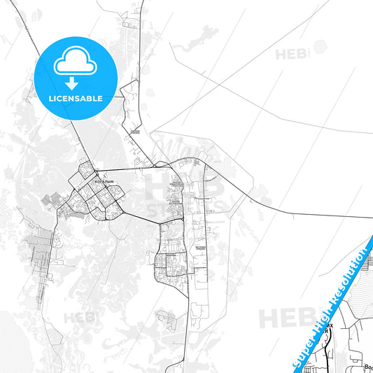 Kogalym, Russia light map with streetnames, citynames and districts