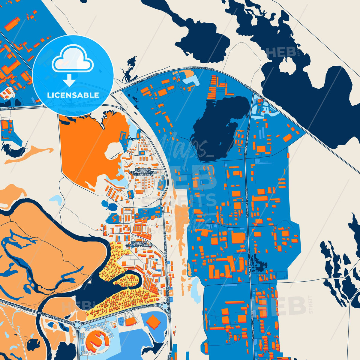 Colorful Kogalym Street Map with Labels and Buildings