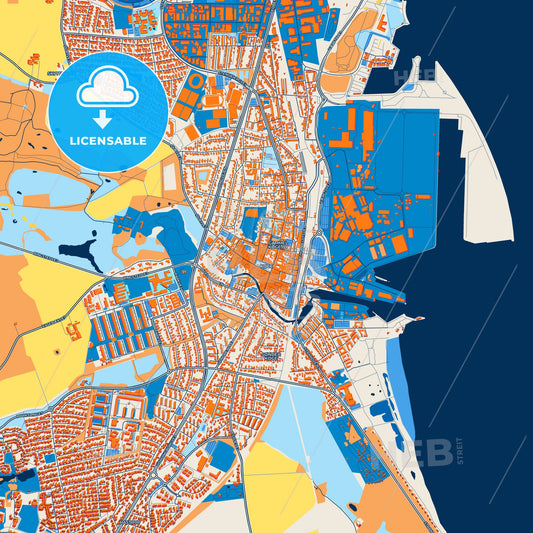 Colorful Køge Street Map with Labels and Buildings