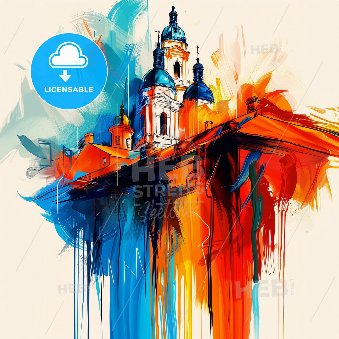 Vibrant Košice, Slovakia - A Painting Of A Building With A Colorful Background