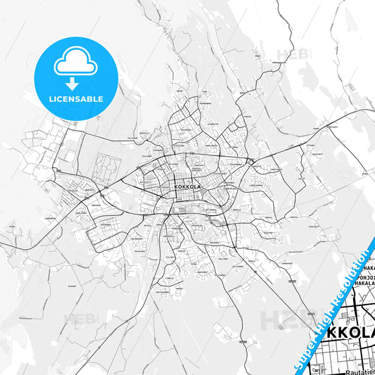 Kokkola, Finland light map with streetnames, citynames and districts