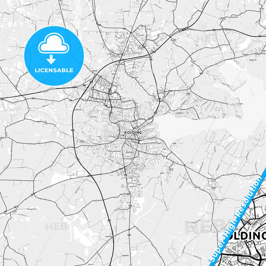 Kolding, Denmark light map with streetnames, citynames and districts