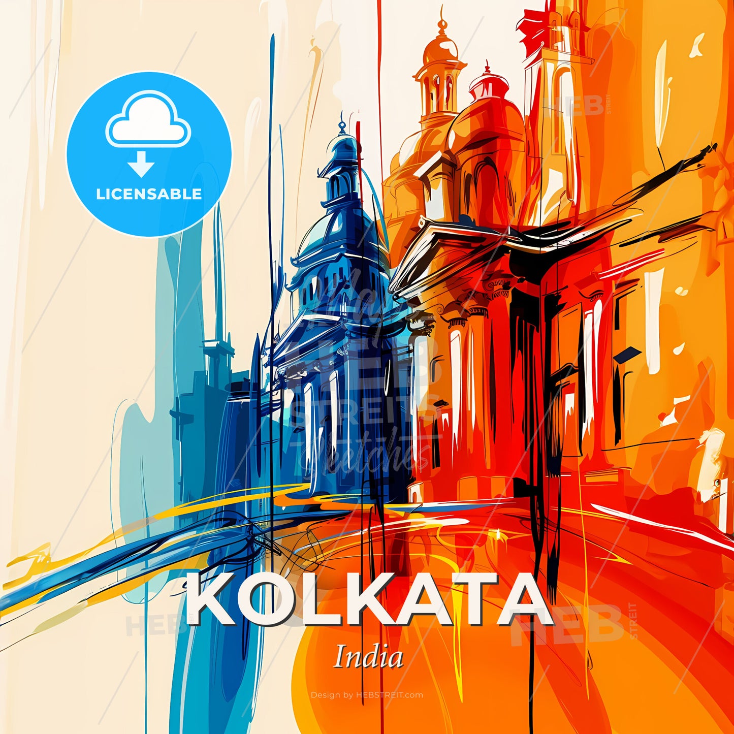Vibrant Kolkata, India - A Colorful Painting Of Buildings - Square format print template