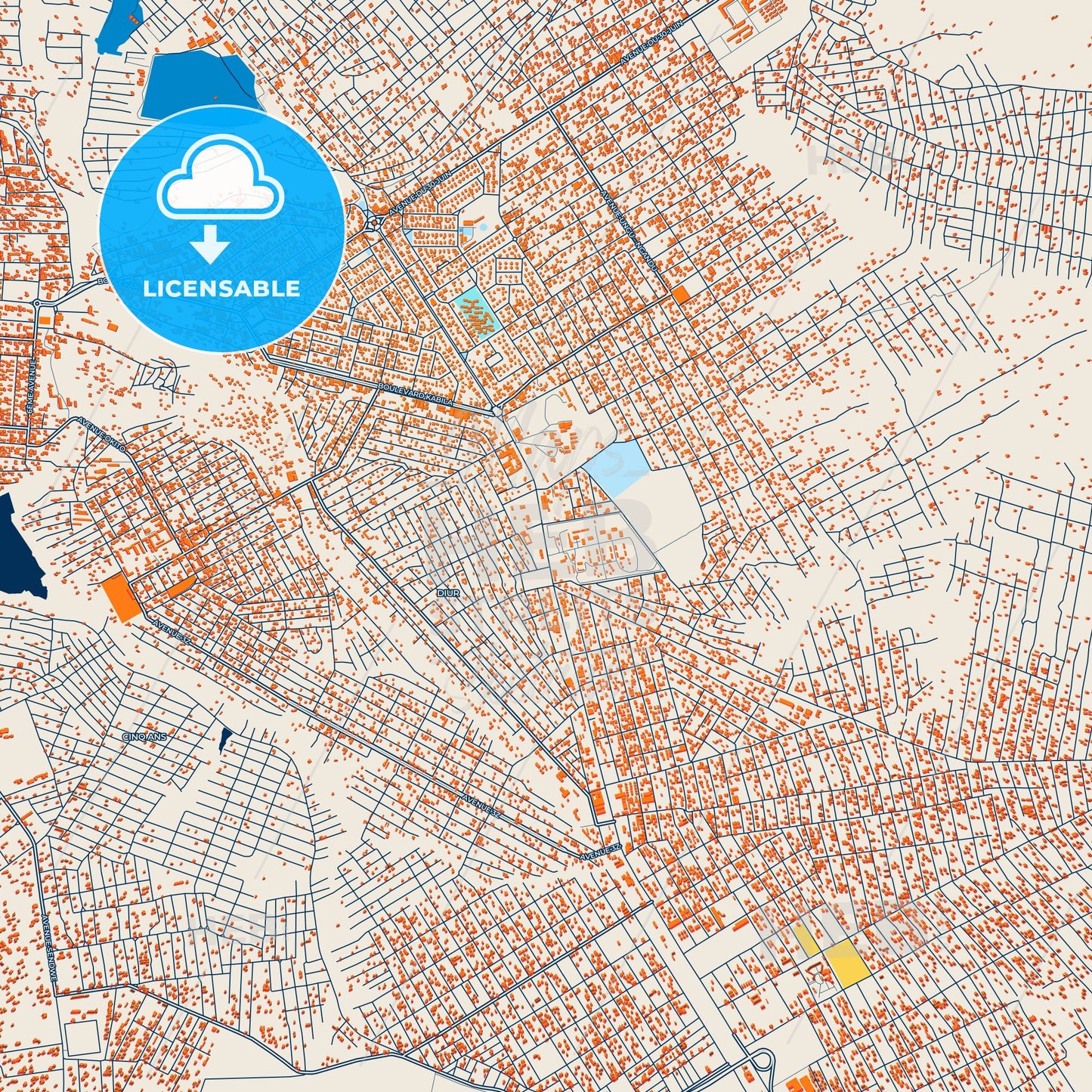 Colorful Kolwezi Street Map with Labels and Buildings