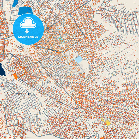 Colorful Kolwezi Street Map with Labels and Buildings