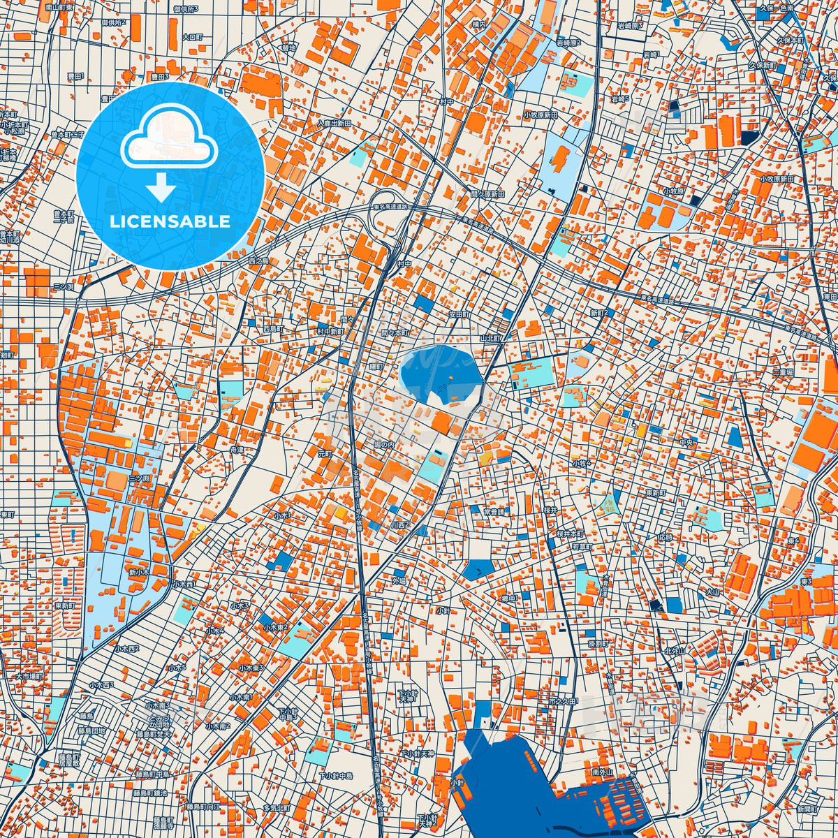 Colorful Komaki Street Map with Labels and Buildings