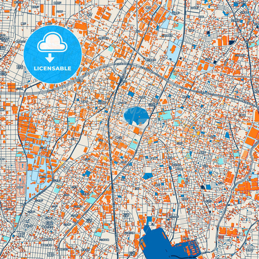 Colorful Komaki Street Map with Labels and Buildings