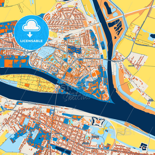 Colorful Komárno Street Map with Labels and Buildings
