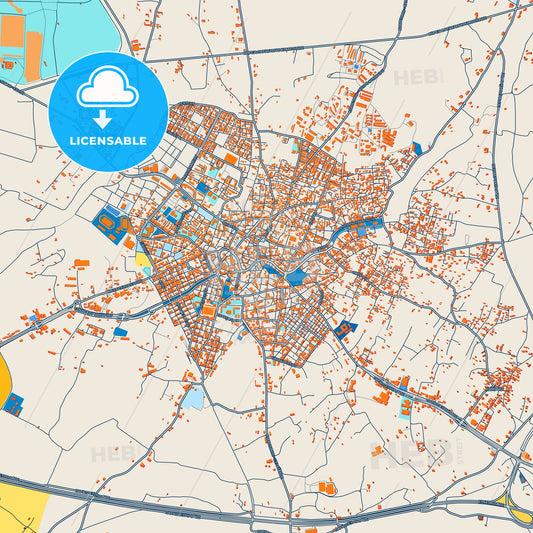 Colorful Komotini Street Map with Labels and Buildings