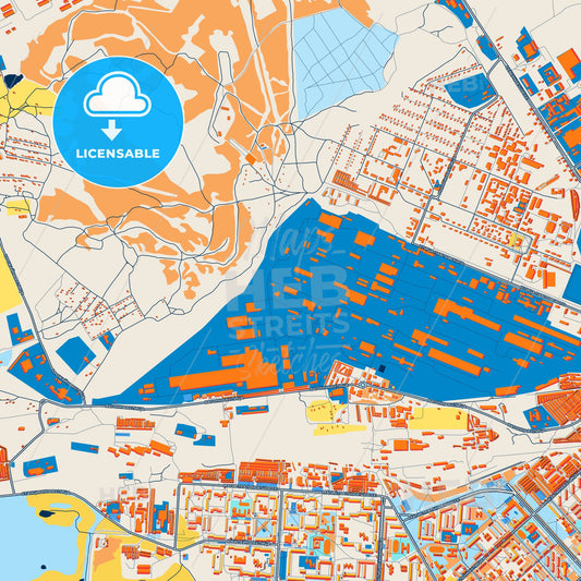 Colorful Komsomolsk-on-Amur Street Map with Labels and Buildings