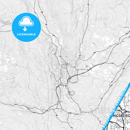 Kongsberg, Norway light map with streetnames, citynames and districts