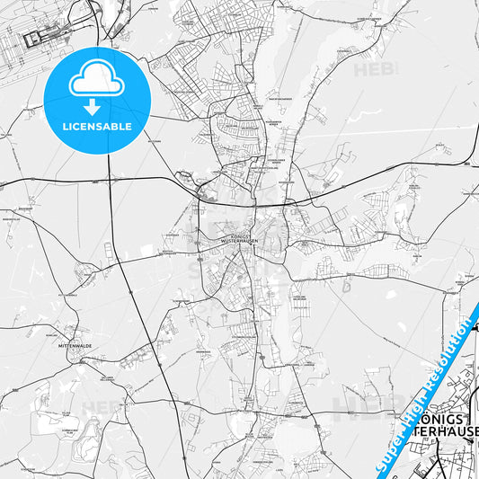 Konigs Wusterhausen, Germany light map with streetnames, citynames and districts