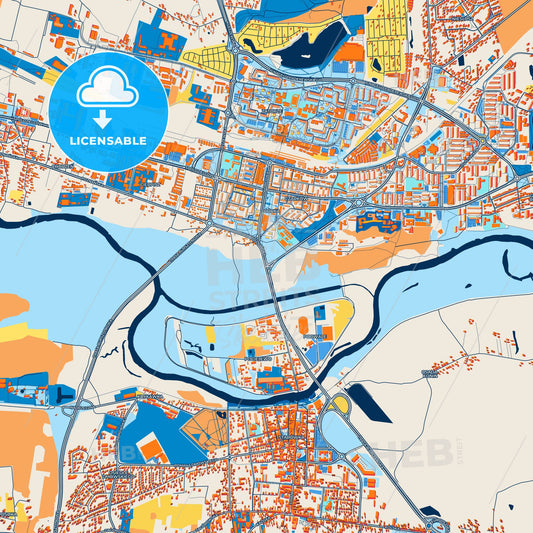 Colorful Konin Street Map with Labels and Buildings