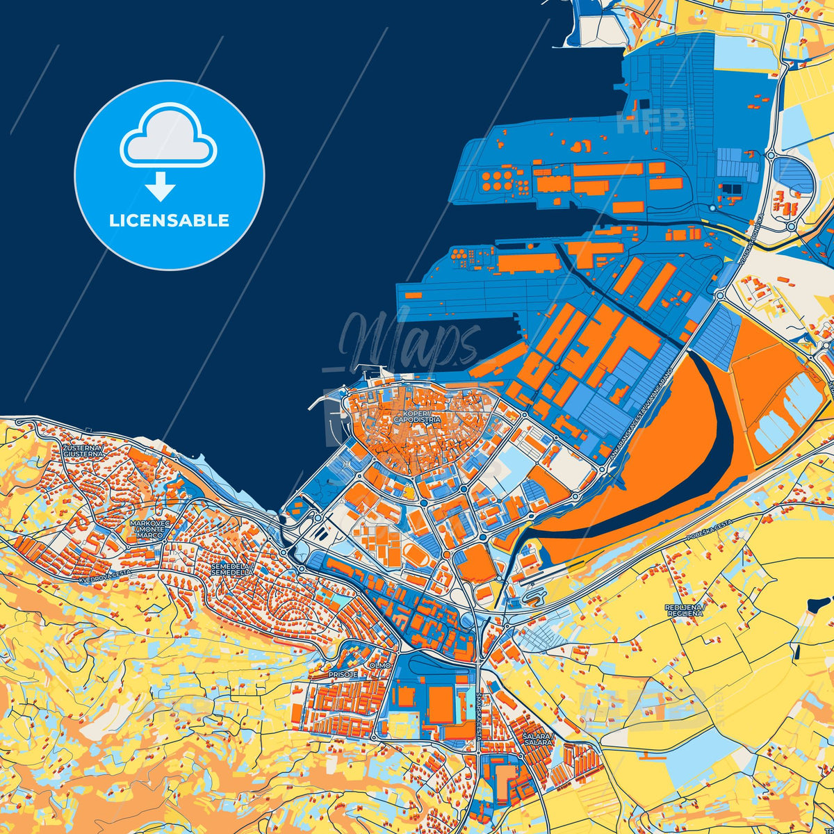 Colorful Koper Street Map with Labels and Buildings