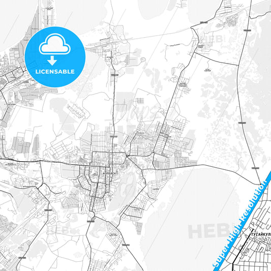Kopeysk, Russia light map with streetnames, citynames and districts