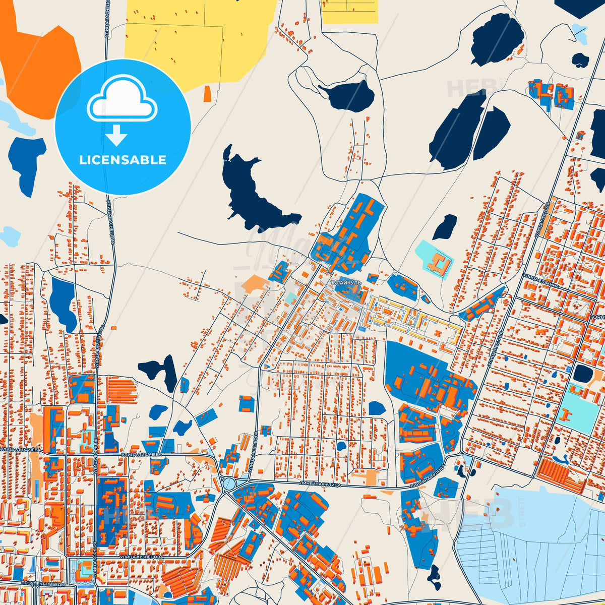 Colorful Kopeysk Street Map with Labels and Buildings