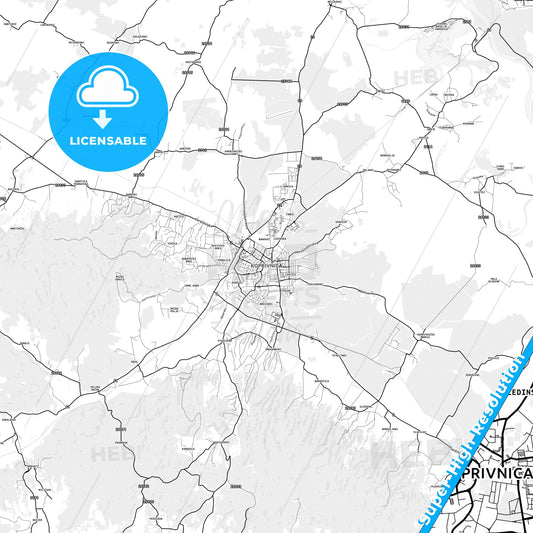 Koprivnica, Croatia light map with streetnames, citynames and districts