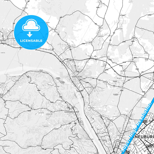 Korneuburg, Austria light map with streetnames, citynames and districts