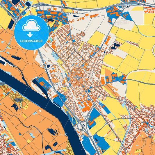 Colorful Korneuburg Street Map with Labels and Buildings