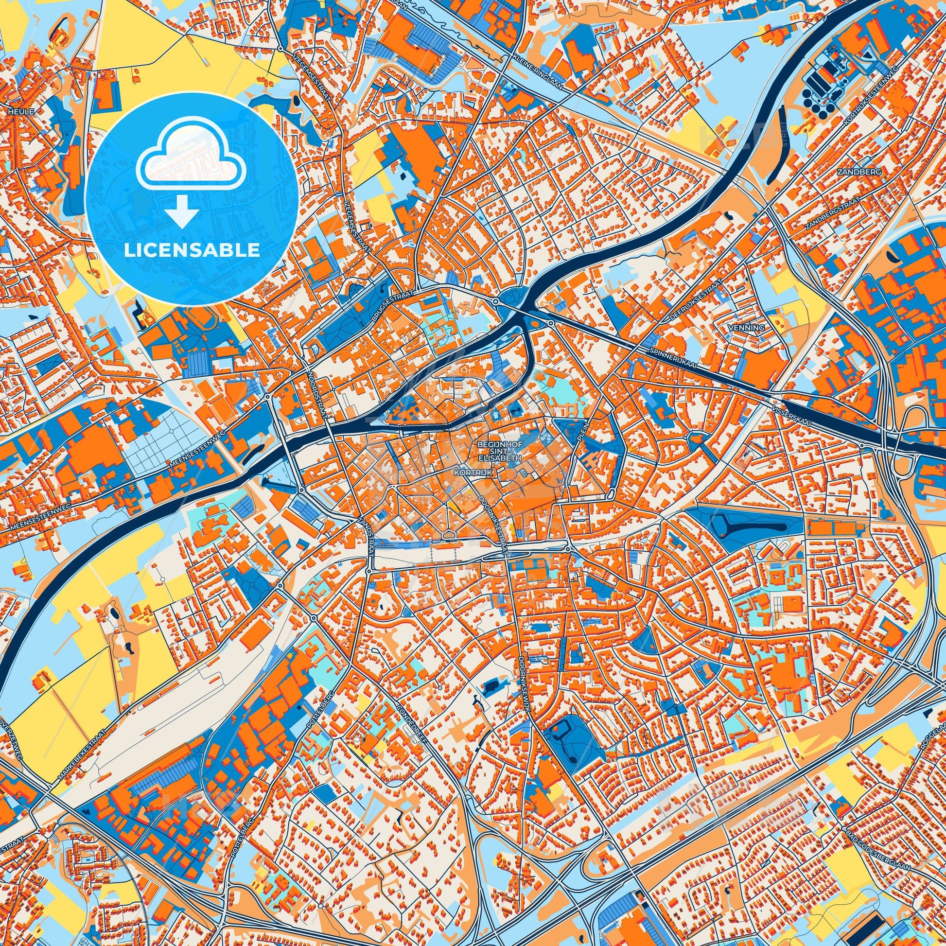 Colorful Kortrijk Street Map with Labels and Buildings