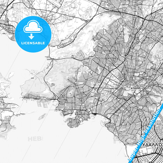 Korydallos, Greece light map with streetnames, citynames and districts