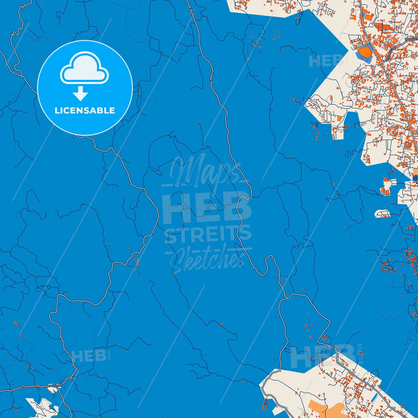 Colorful Ko Samui Street Map with Labels and Buildings