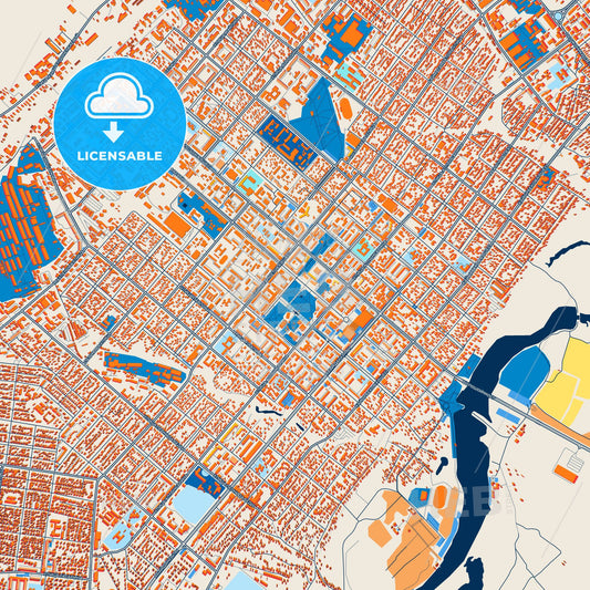 Colorful Kostanay Street Map with Labels and Buildings