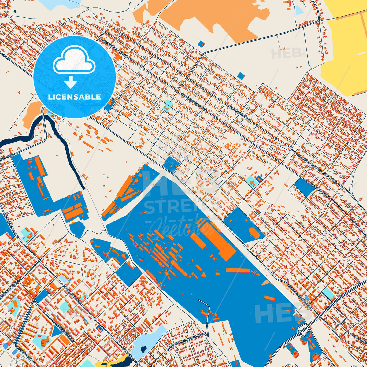 Colorful Kostiantynivka Street Map with Labels and Buildings