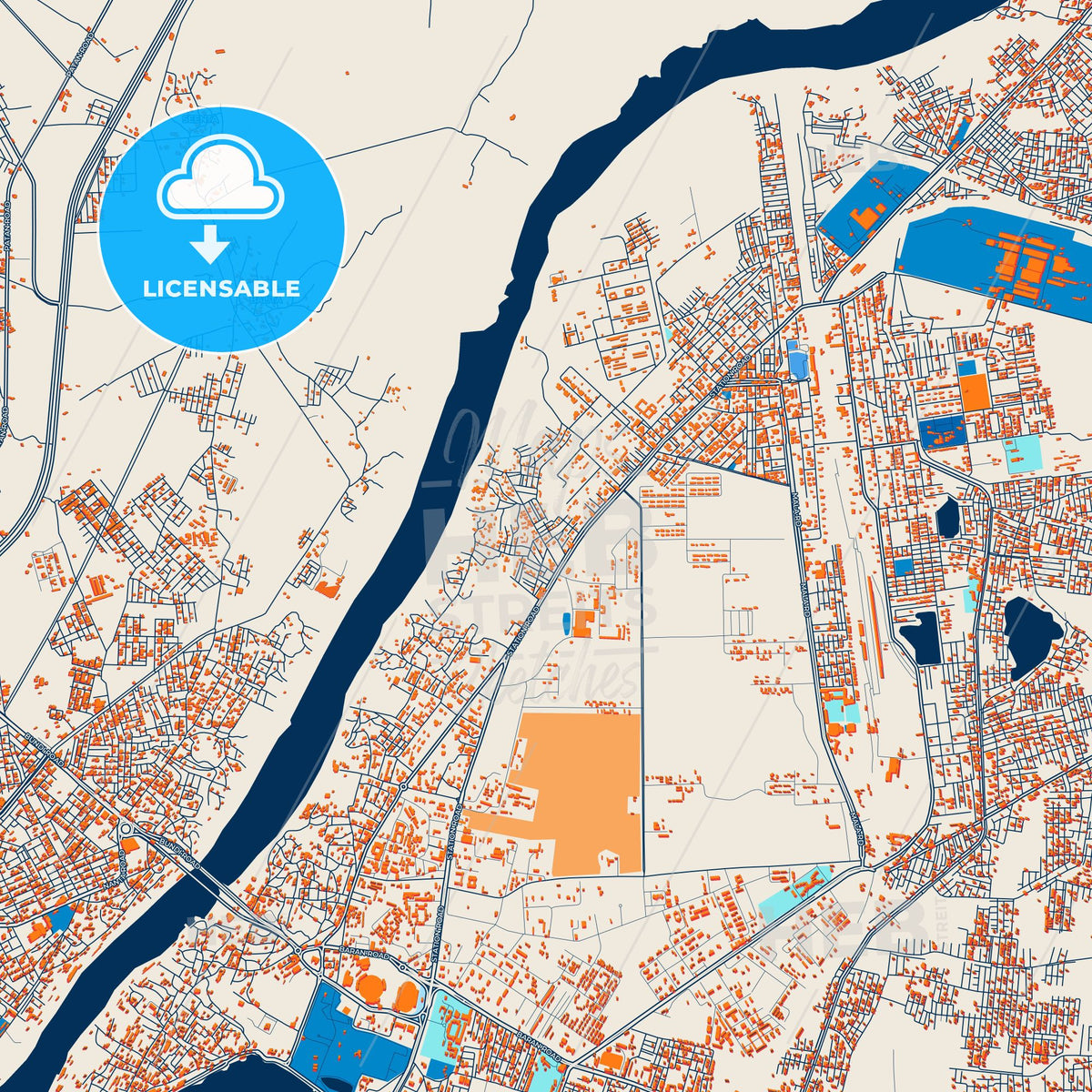 Colorful Kota Street Map with Labels and Buildings