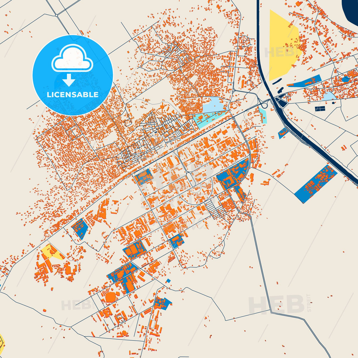 Colorful Kotri Street Map with Labels and Buildings
