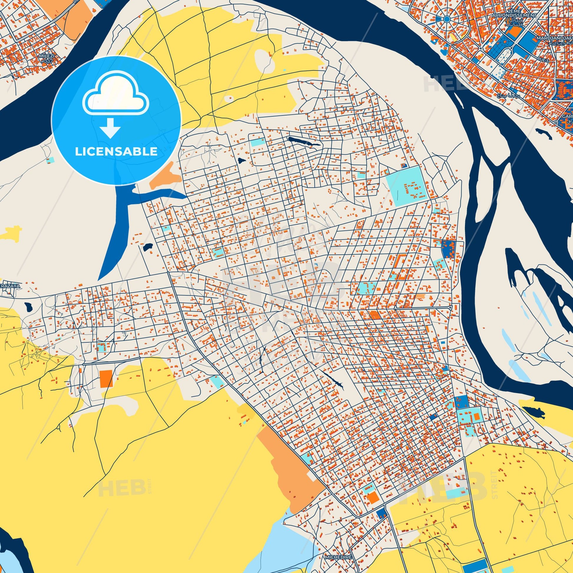 Colorful Kousseri Street Map with Labels and Buildings