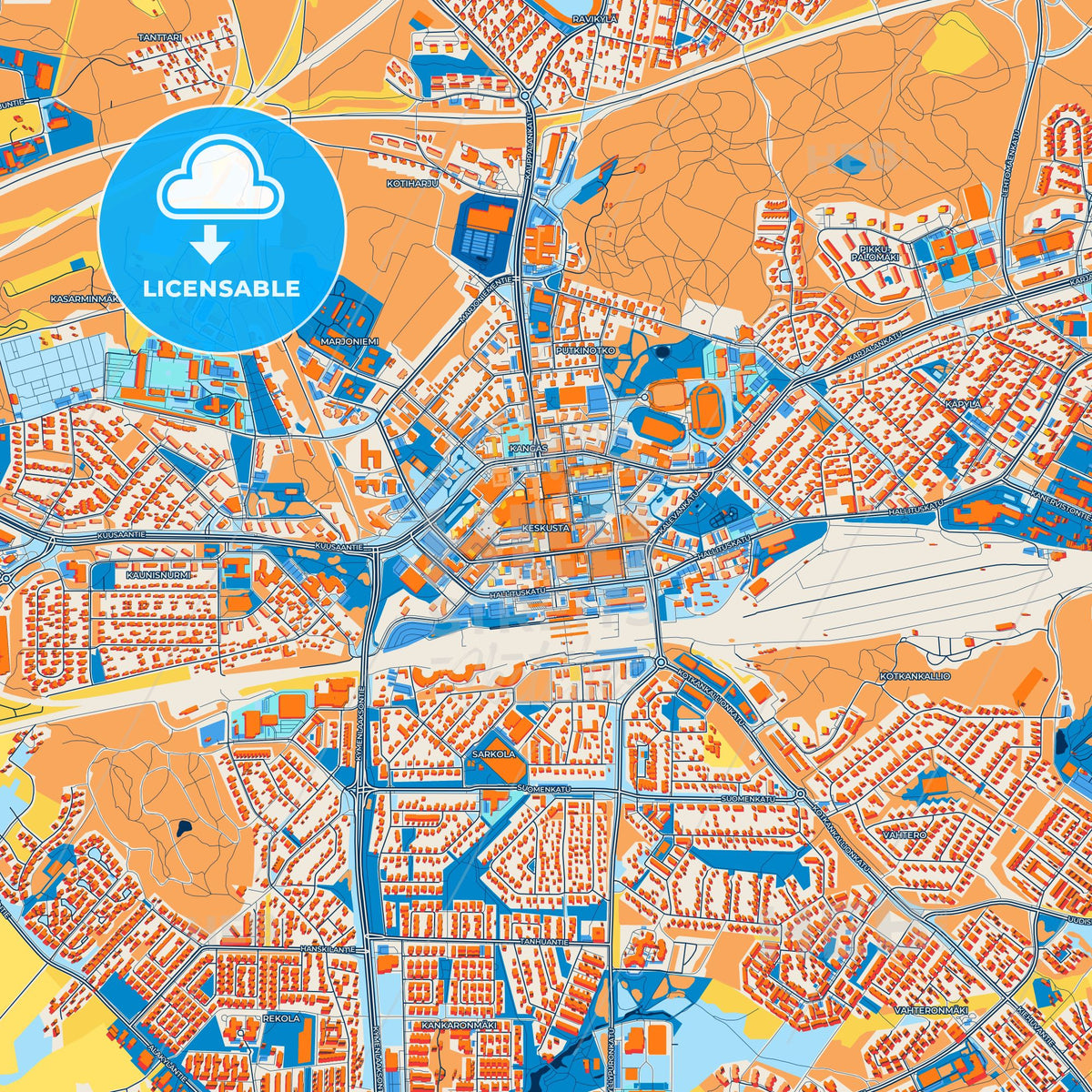 Colorful Kouvola Street Map with Labels and Buildings