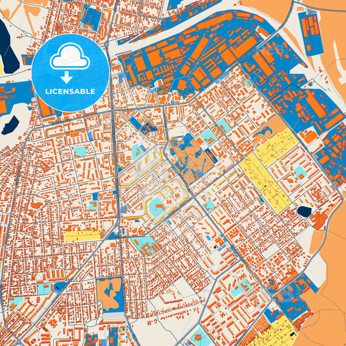 Colorful Kovrov Street Map with Labels and Buildings