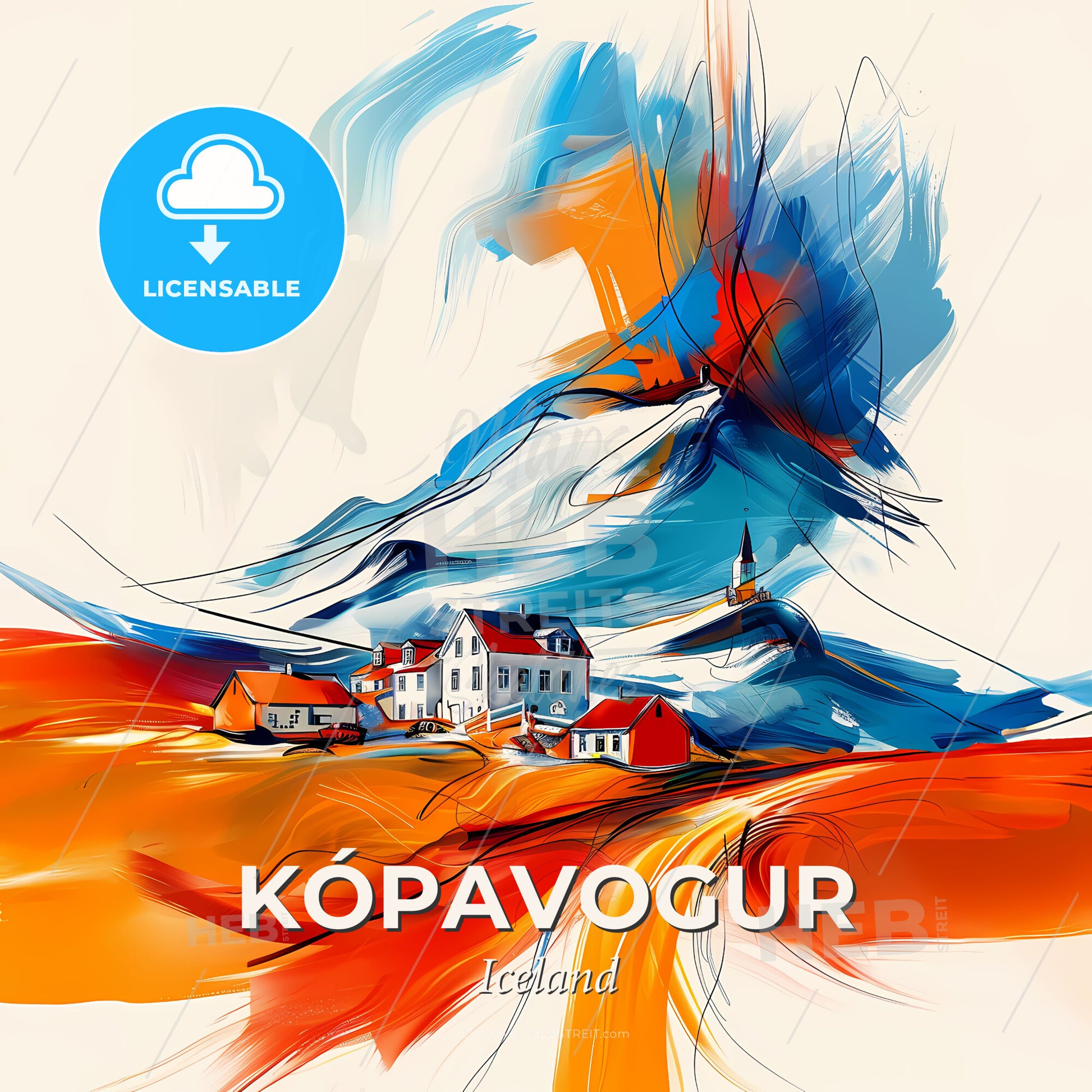 Vibrant Kópavogur, Iceland - A Painting Of A Village In The Mountains - Square format print template