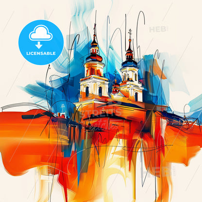 Vibrant Крагујевац, Serbia - A Painting Of A Building With Towers