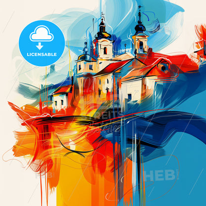 Vibrant Крагујевац, Serbia - A Painting Of Buildings With Colorful Paint