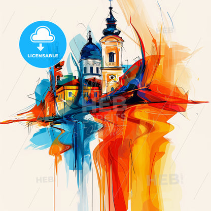 Vibrant Крагујевац, Serbia - A Painting Of A Building With A Colorful Background