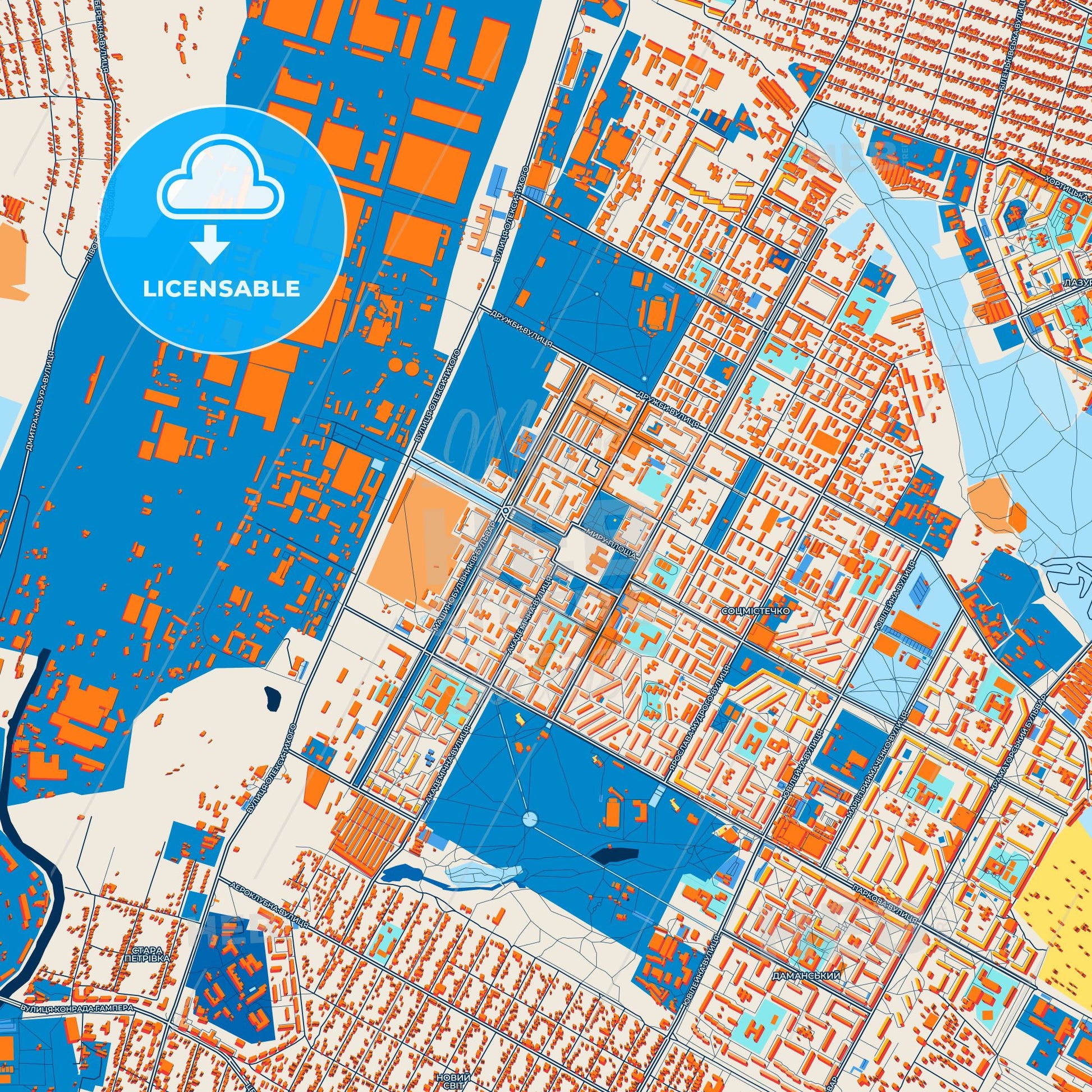 Colorful Kramatorsk Street Map with Labels and Buildings