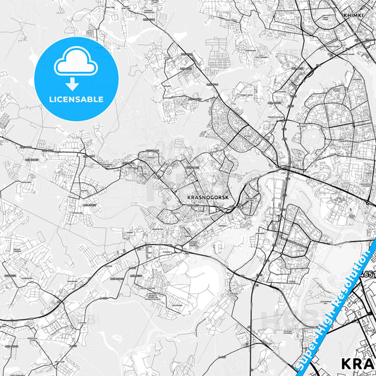 Krasnogorsk, Russia light map with streetnames, citynames and districts
