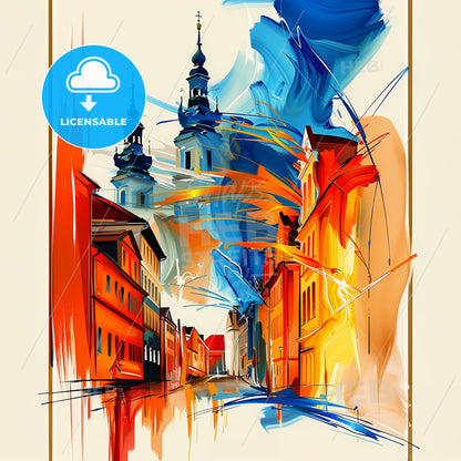 Vibrant Krefeld, Germany - A Painting Of A Street With Buildings And Colorful Paint