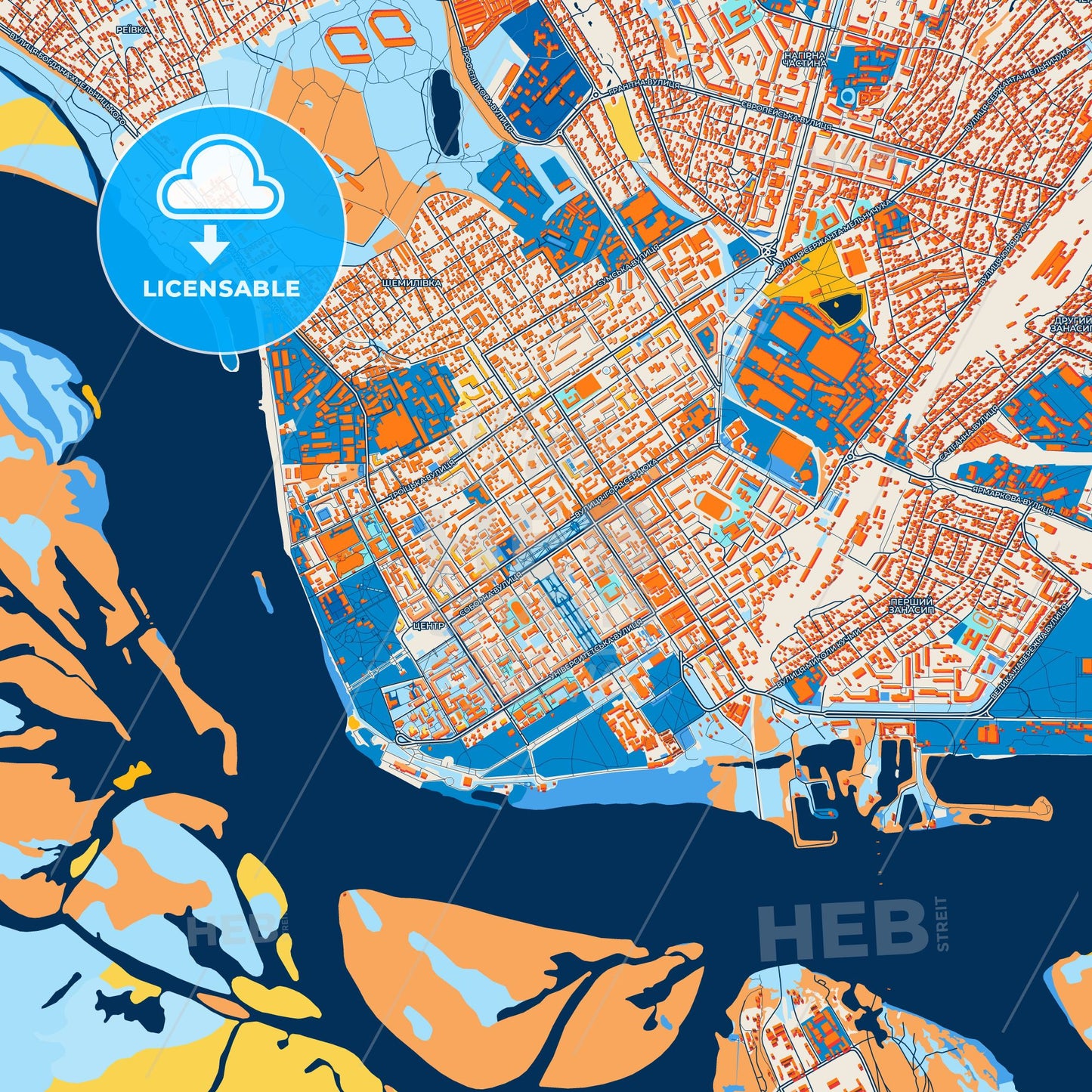 Colorful Kremenchuk Street Map with Labels and Buildings