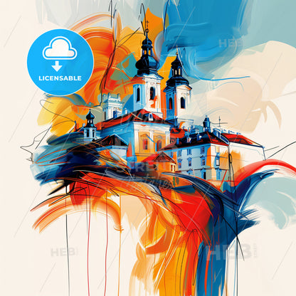 Vibrant Krems, Austria - A Painting Of A Building