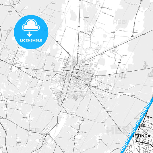 Kretinga, Lithuania light map with streetnames, citynames and districts