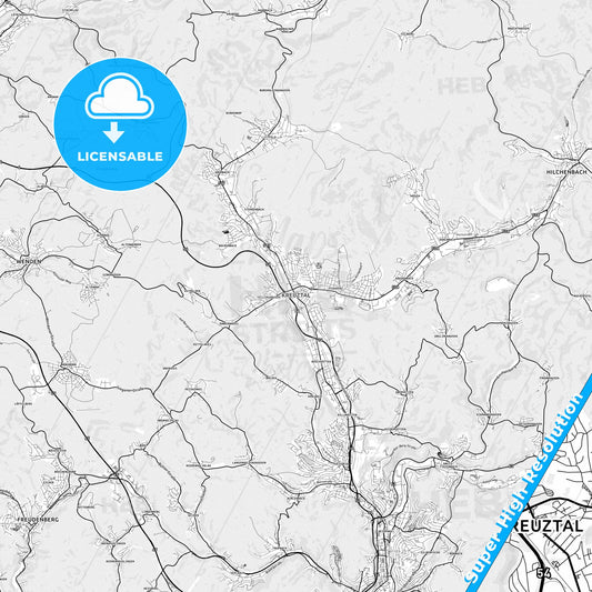 Kreuztal, Germany light map with streetnames, citynames and districts