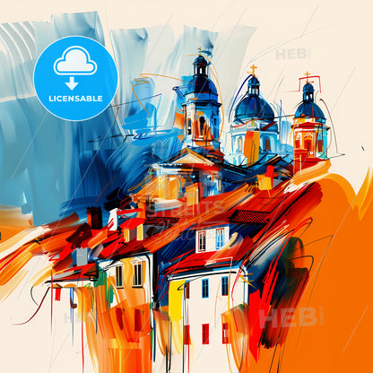 Vibrant Kristiansand, Norway - A Painting Of A Building With Domes